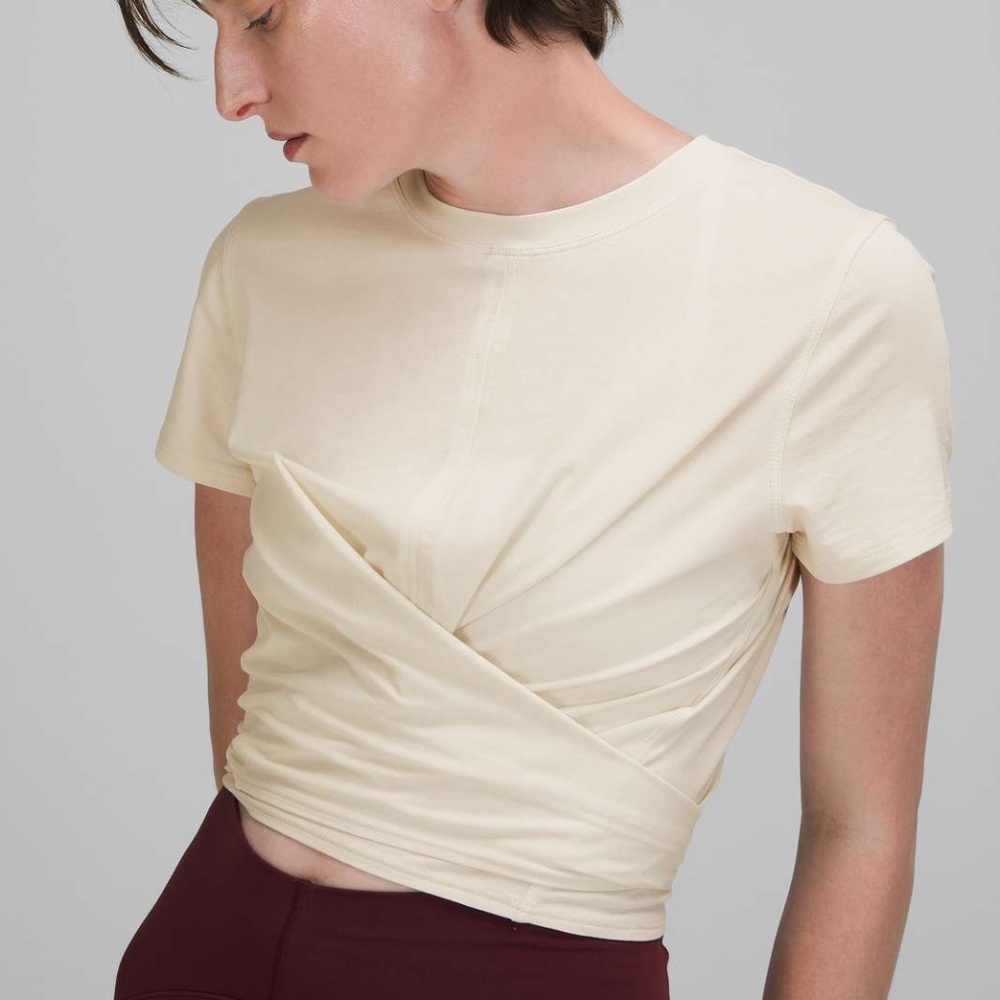 Lululemon Time to Restore Wrap Short Sleeve Shirt, NWT, Size 6, White Opal/Cream
